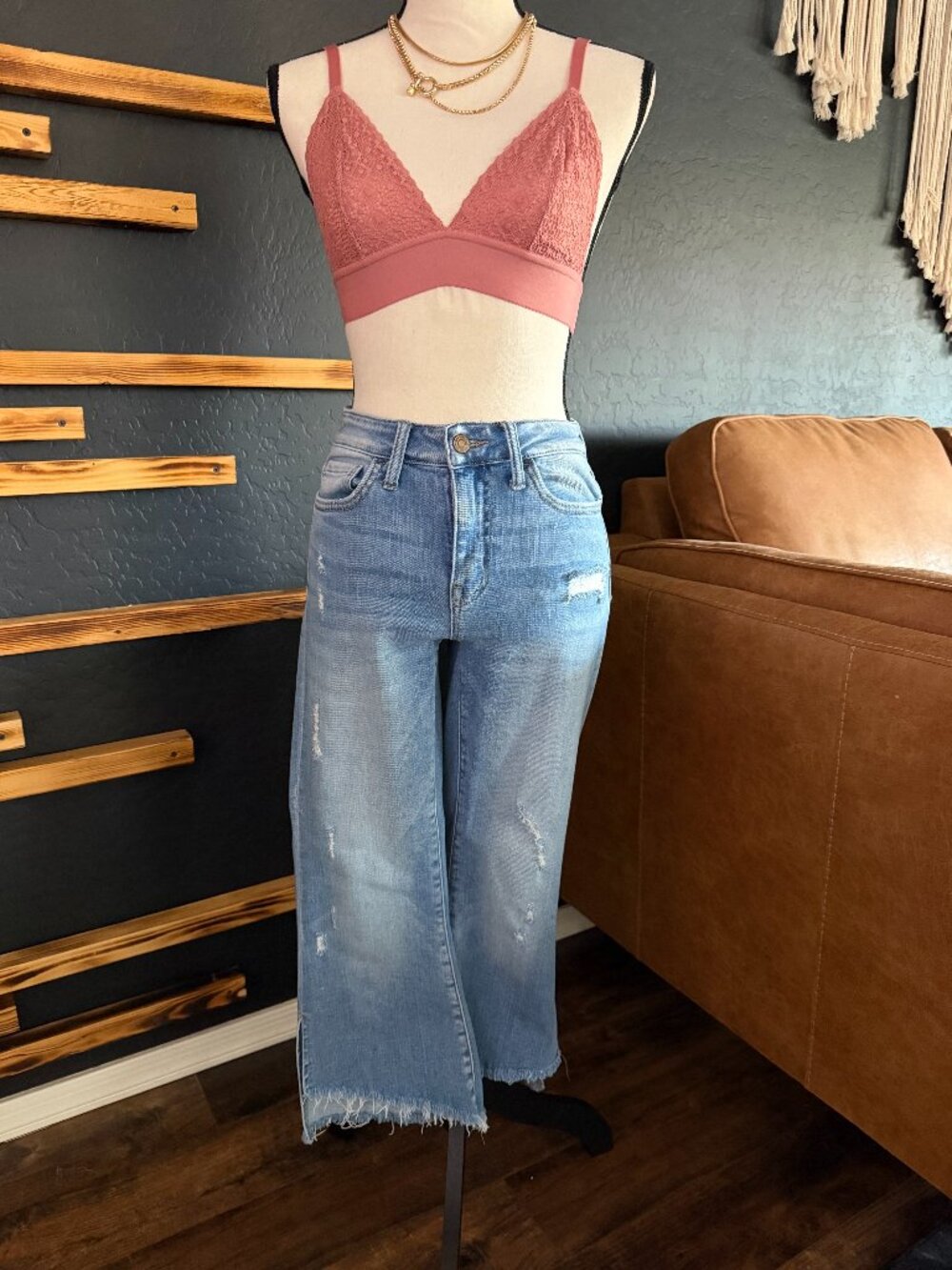 Flying Monkey Women's Mid Rise Crop Kick Flare Jeans with Side Slit
